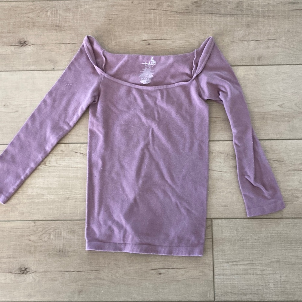 Free People Lavender Off-Shoulder Ribbed Top